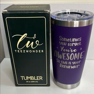 Purple 20‎ ounce stainless steel tumbler with lid & box engraved ‘Best Mom Ever’